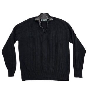 Oscar De La Renta Cotton Dark Quarter Zip Cozy Long Sleeve Sweater Men's L